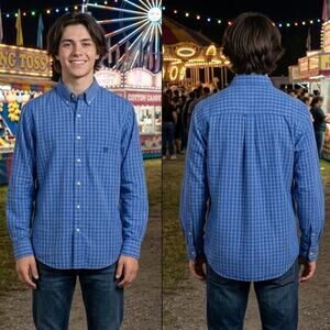Chaps Blue Plaid Button Front Long Sleeve Shirt Men's Size Small 34-36
